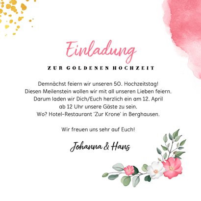 Einladung zum Hochzeitsjubiläum Foto und rosa Wasserfarbe 3