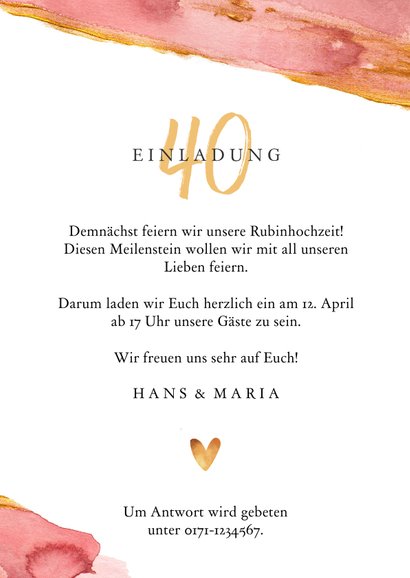 Einladung zum Hochzeitsjubiläum Foto Wasserfarbe rosa 3
