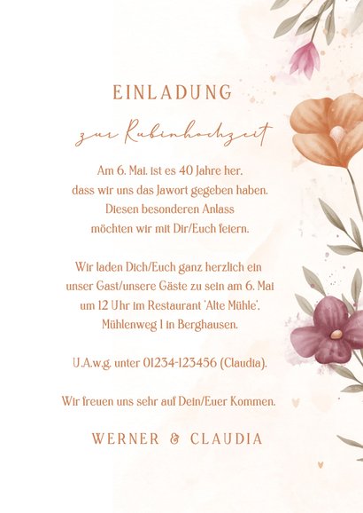 Einladung zum Hochzeitsjubiläum Wiesenblumen 3
