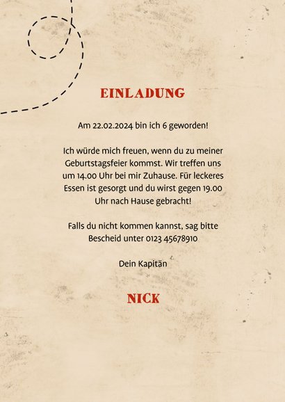 Einladung zum Piraten Kindergeburtstag 6 Jahre 3