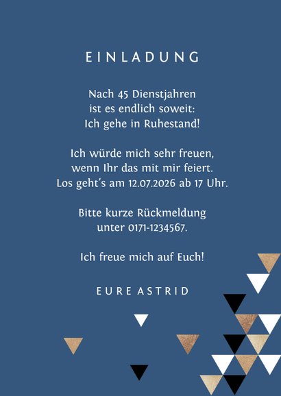 Einladung zum Ruhestand blau mit Foto 3