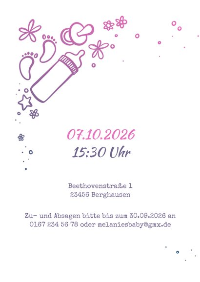 Einladung zur Babyparty "Hallo Baby" - Mädchen 2