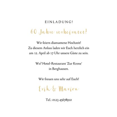 Einladung zur diamantenen Hochzeit mit Foto und Blumen 3
