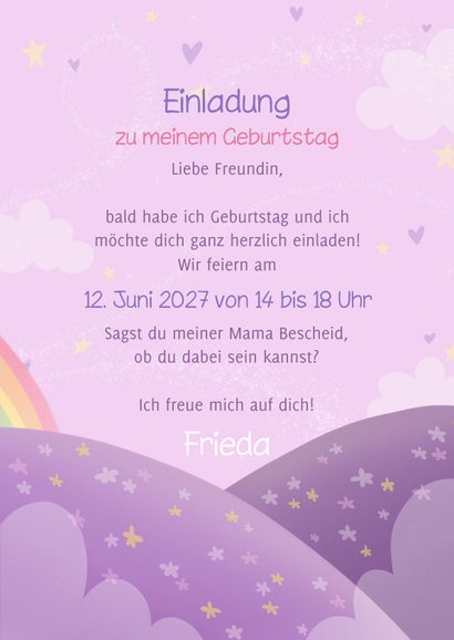 Einladung zur Einhorn-Kinderparty 7. Geburtstag 3