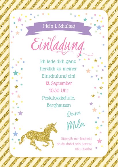 Einladung zur Einschulung Einhorn & Regenbogen 3