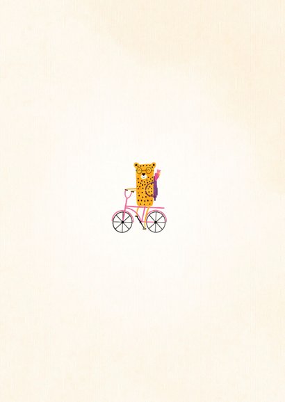Einladung zur Einschulung rosa Rad mit Leopard Rückseite