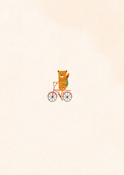 Einladung zur Einschulung rotes Rad mit Leopard Rückseite