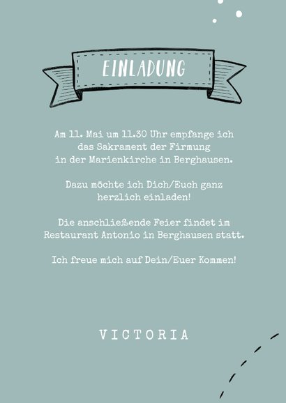 Einladung zur Firmung Foto und Scribble blau 3