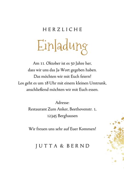 Einladung zur Goldenen Hochzeit goldene Luftballons 3