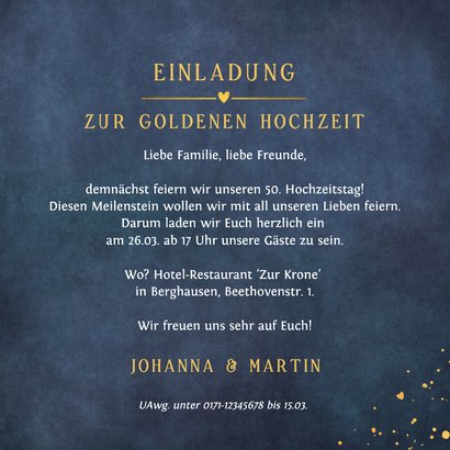 Einladung zur Goldenen Hochzeit Jahreszahlen in Gold 3