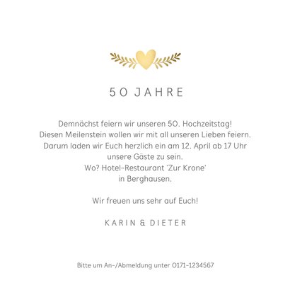 Einladung zur goldenen Hochzeit mit Tauben gold 3