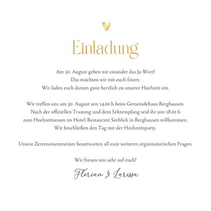 Einladung zur Hochzeit Blattgrün & Text in Gold 3