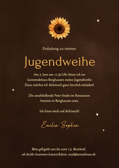 Einladung zur Jugendweihe Fotos & Sonnenblume 3