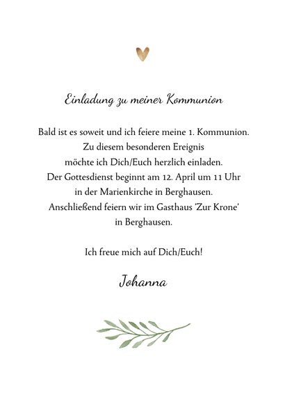 Einladung zur Kommunion Foto und Kreuz botanisch 3