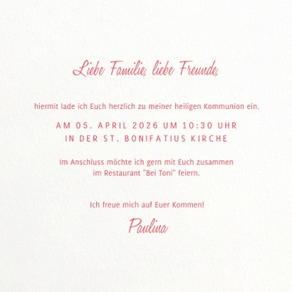 Einladung zur Kommunion mit Rosenmotiv 3