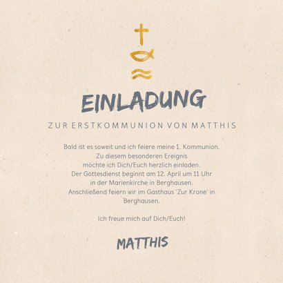 Einladung zur Kommunion Symbole in Gold 3