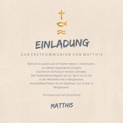 Einladung zur Kommunion Symbole in Gold 3