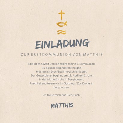 Einladung zur Kommunion Symbole in Gold 3