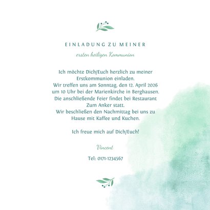 Einladung zur Kommunion Taube botanisch Wasserfarbe 3