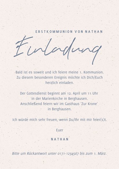 Einladung zur Kommunionsfeier Kirche & Taube 3