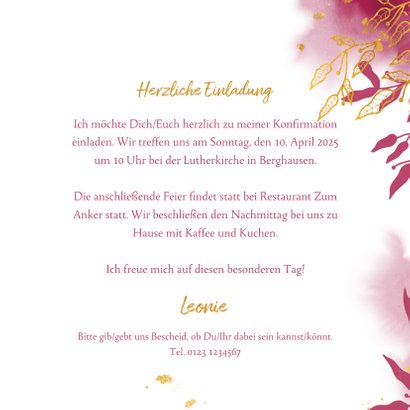 Einladung zur Konfirmation botanisch pink Foto innen 3