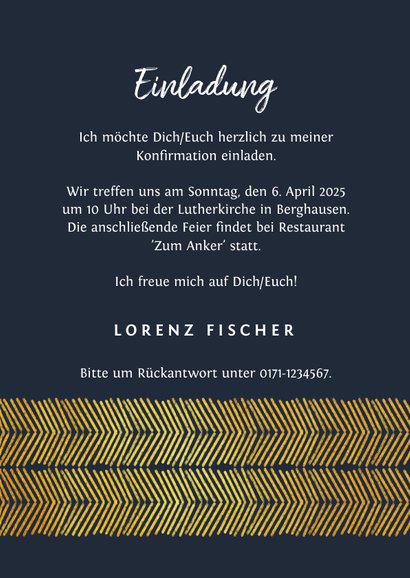 Einladung zur Konfirmation Foto Goldlook grafisch 3