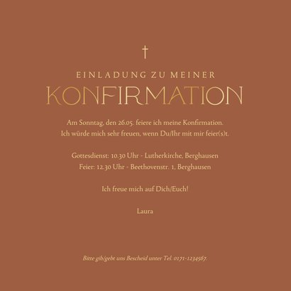 Einladung zur Konfirmation Foto und goldene Schrift 3