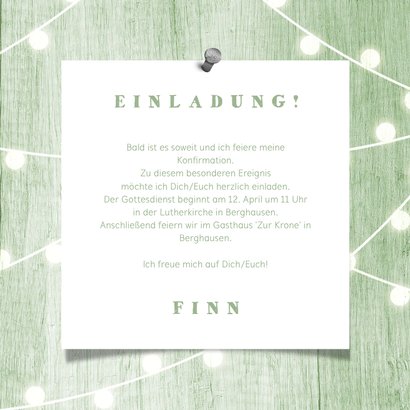 Einladung zur Konfirmation Holzlook und zwei Fotos 3