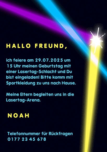 Einladung zur Lasertag-Party 12. Geburtstag 3