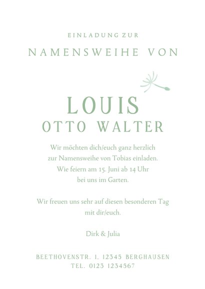 Einladung zur Namensweihe Junge mit Pusteblume 3