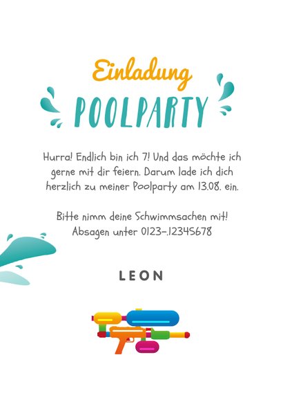 Einladung zur Poolparty mit Wasserpistole & Foto innen 3