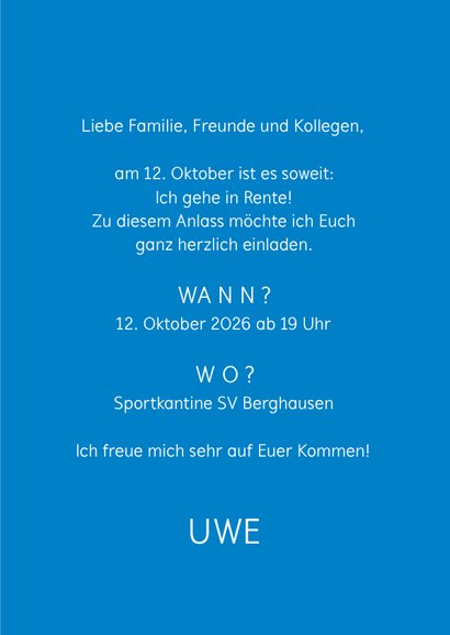 Einladung zur Rentnerfeier auf Parkscheibe 3