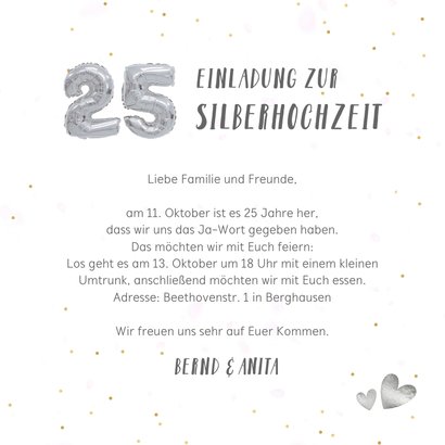 Einladung zur Silberhochzeit Fotocollage Silberballons 3