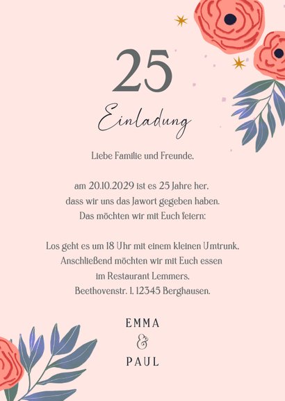 Einladung zur Silberhochzeit mit Blumen-Dekor 3