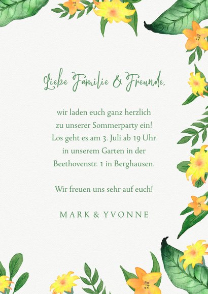 Einladung zur Sommerparty Blumen grüngelb 3