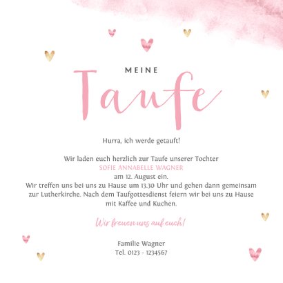 Einladung zur Taufe Aquarell mit Foto, Herzen und Elefant 3