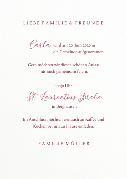 Einladung zur Taufe florales Kreuz pink 3