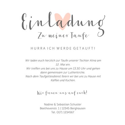 Einladung zur Taufe Pastellherzen und Foto 3