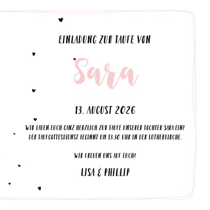 Einladung zur Taufe rosa mit kleinen Herzchen 3