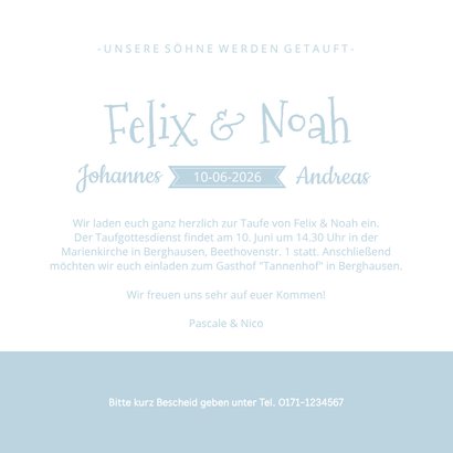 Einladung zur Taufe Zwilling Jungen Silhouette 3