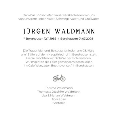 Einladung zur Trauerfeier Fahrrad 3