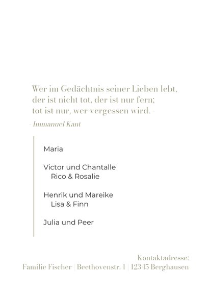 Einladung zur Trauerfeier graugrün Fotocollage 2