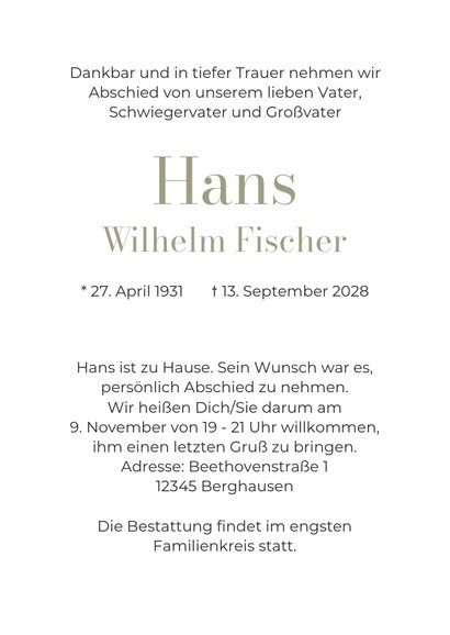 Einladung zur Trauerfeier graugrün Fotocollage 3