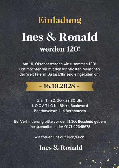 Einladung 'Zusammen 120' Fotos & Gold 3