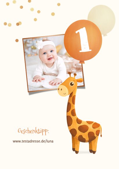 Einladungskarte 1. Geburtstag Foto & Giraffe 2