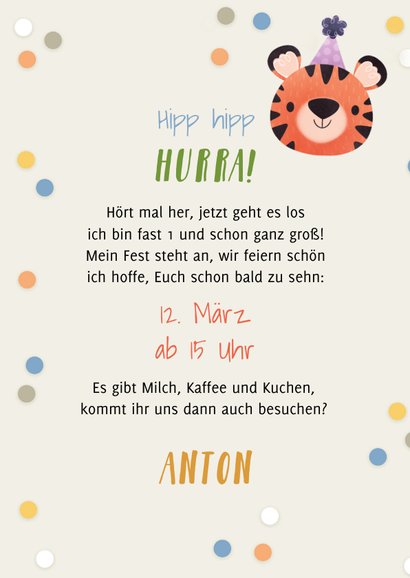 Einladungskarte 1. Geburtstag lustige Tiere Send a Smile
