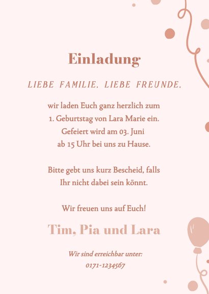 Einladungskarte 1. Geburtstag mit Foto Luftballons Konfetti 3