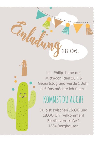 Einladungskarte 1. Kindergeburtstag braun lustiges Lama 3