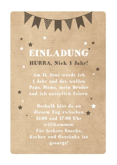 Einladungskarte 1. Kindergeburtstag Partybär und Sterne 3