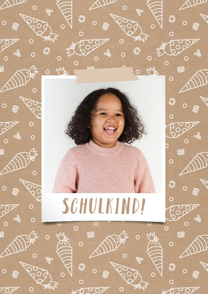 Einladungskarte 1. Schultag Schultüten Kraftpapierlook 2